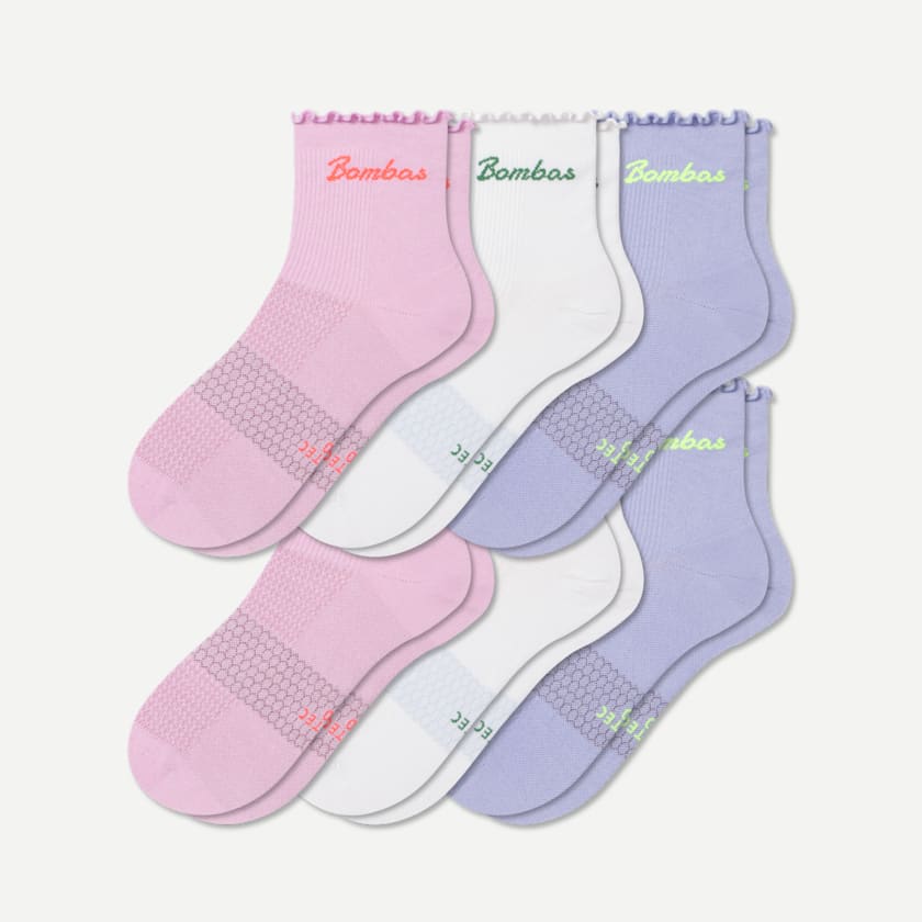 bombas Women’s Ruffle Athletic Quarter Sock 6-Pack