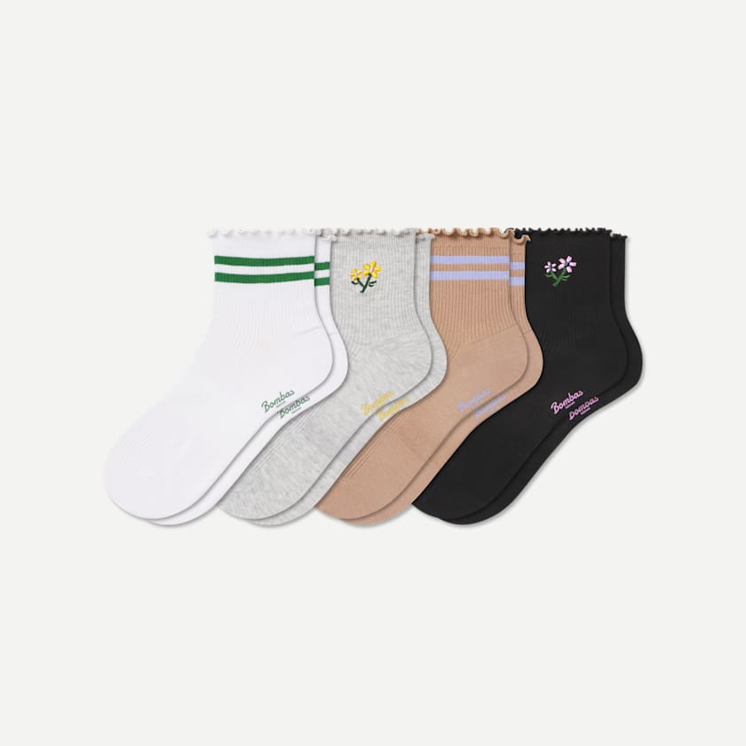 bombas Women's Ruffle Rib Quarter Sock 4-Pack