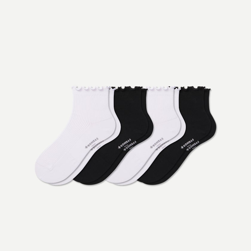 bombas Youth Ruffle Rib Quarter Sock 4-Pack