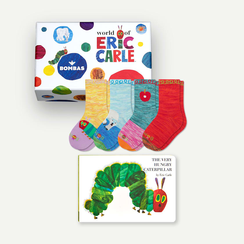 bombas Junior Eric Carle Lightweight Calf Sock 4-Pack Gift Box & Book