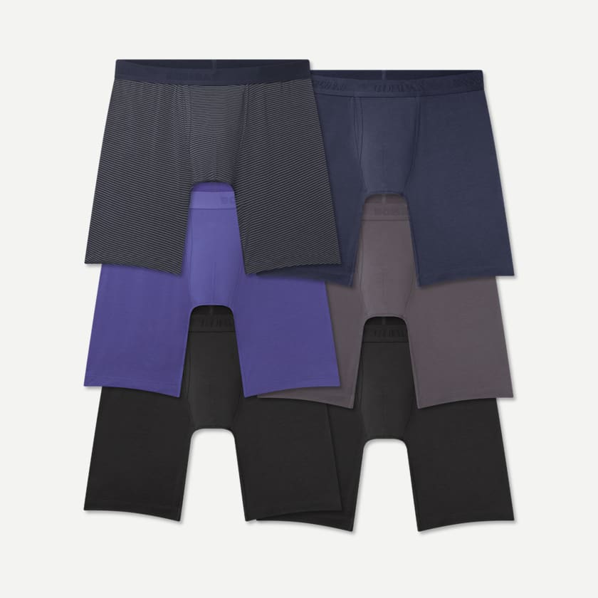 bombas Men's Cotton Modal Blend Long Boxer Brief 8" 6-Pack