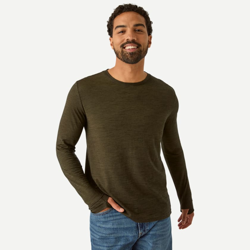 Bombas Men's Merino Wool Blend Crew Neck Long Sleeve T-Shirt 3-Pack