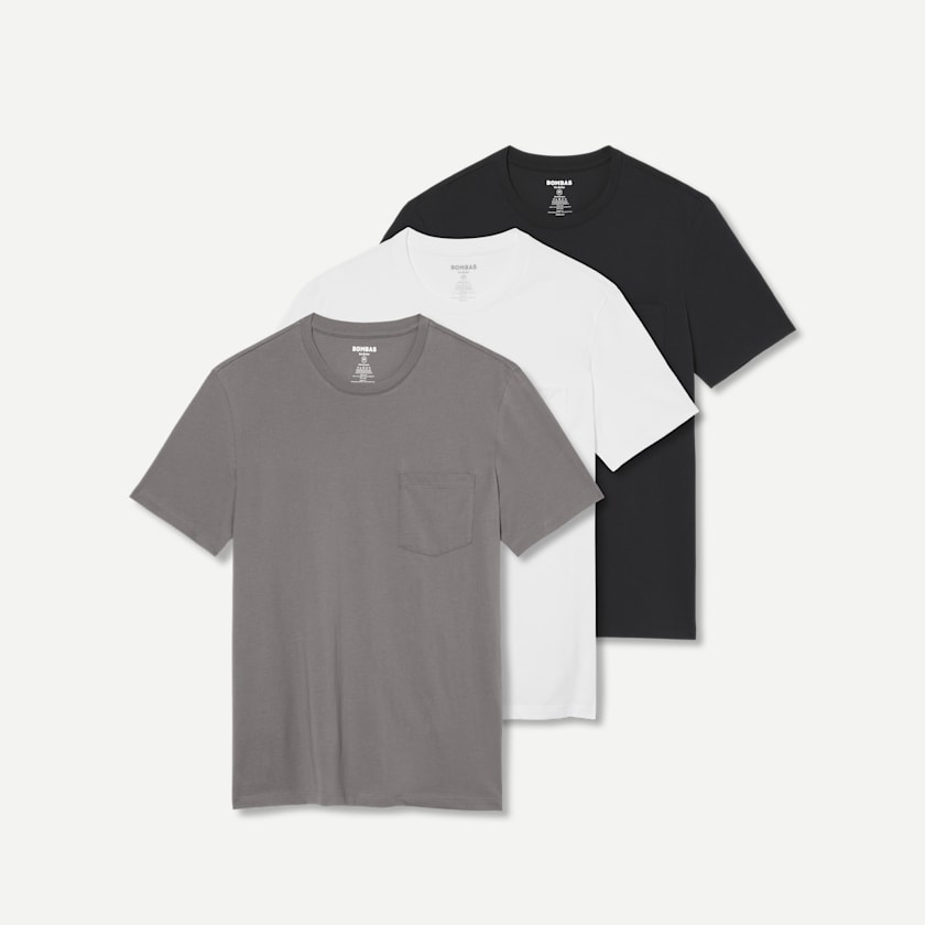 bombas Men's Pima Cotton Pocket Crew Neck T-Shirt 3-Pack