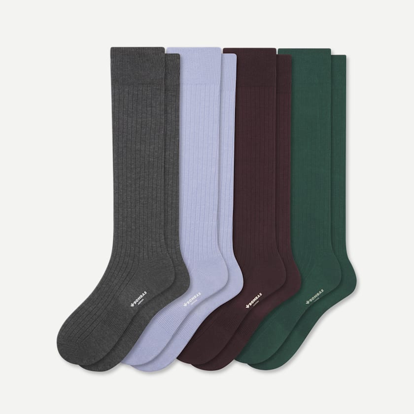 bombas Men's Ribbed Dress Over the Calf Sock 4-Pack