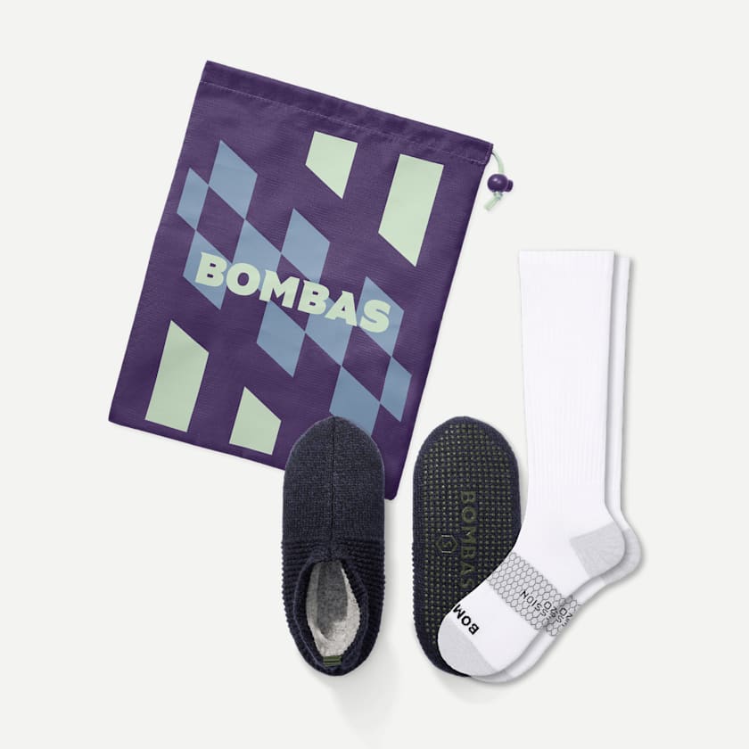 bombas Men's Travel Compression Sock and Gripper Slipper 2-Pack
