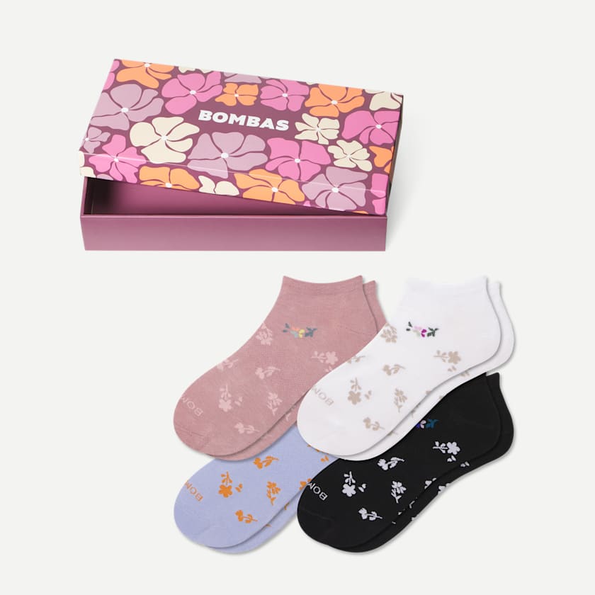 bombas Women's Floral Lightweight Ankle Sock 4-Pack Gift Box