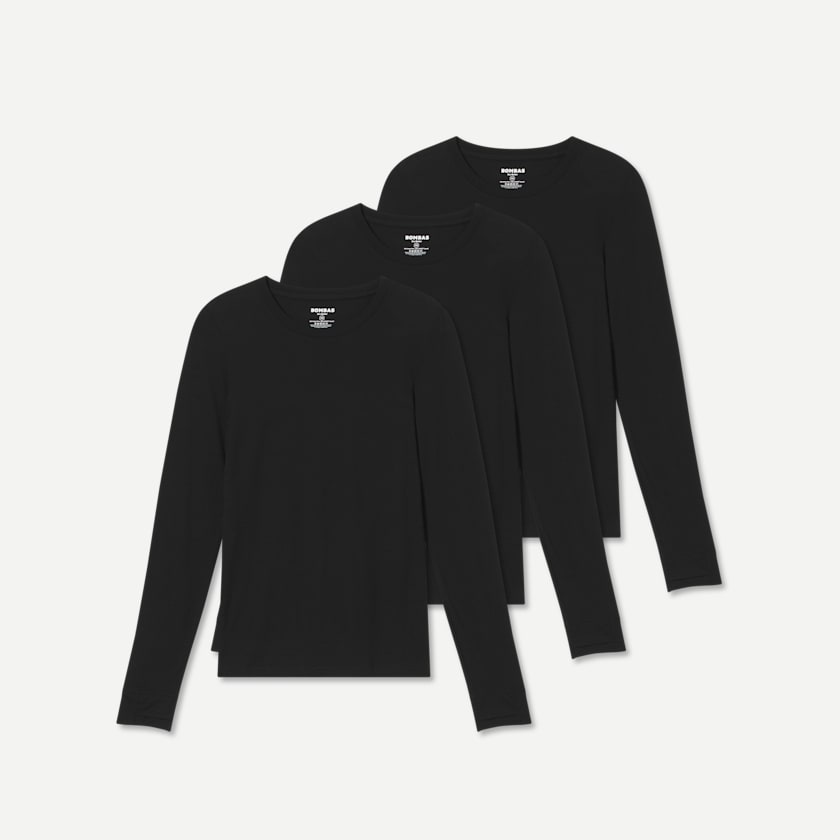 bombas Women's Merino Wool Blend Crew Neck Long Sleeve T-Shirt 3-Pack