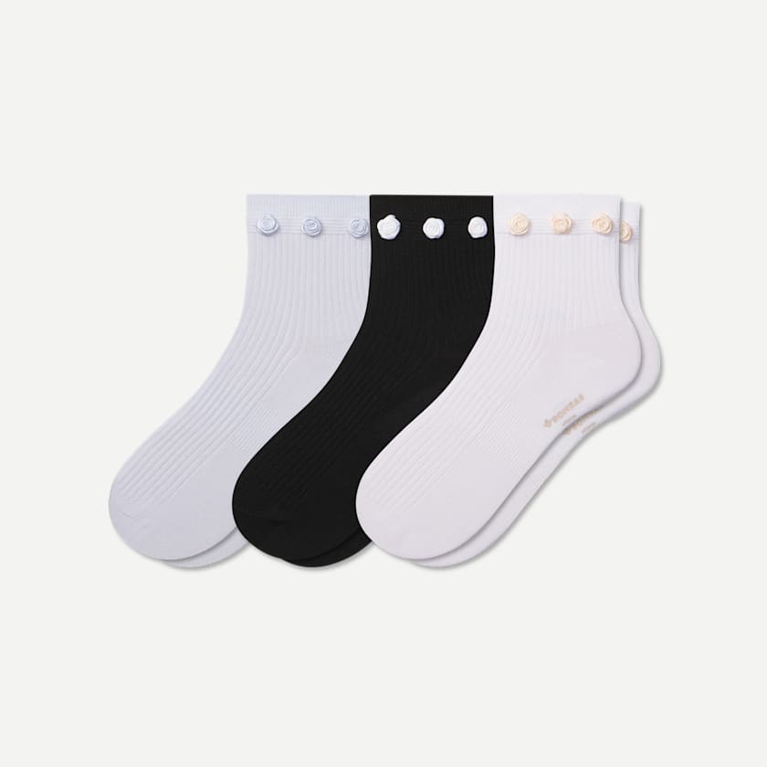 bombas Women's Rosette True Rib Quarter Sock 3-Pack