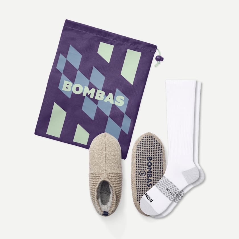 bombas Women's Travel Compression Sock and Gripper Slipper 2-Pack