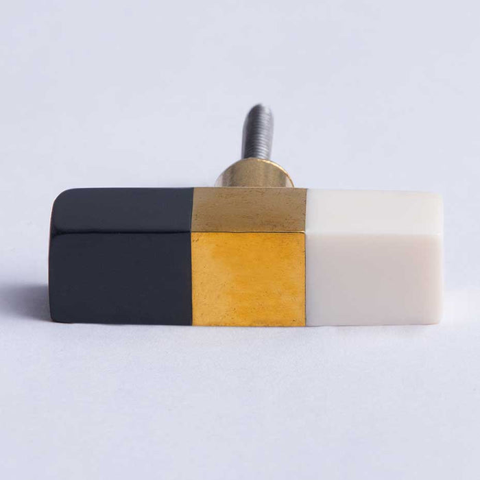 Bombay Duck Block Bar Knob Black/Brass/White Resin