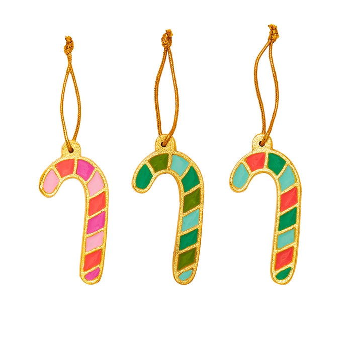 Bombay Duck Candy Cane Enamel Decorations Set Of 3