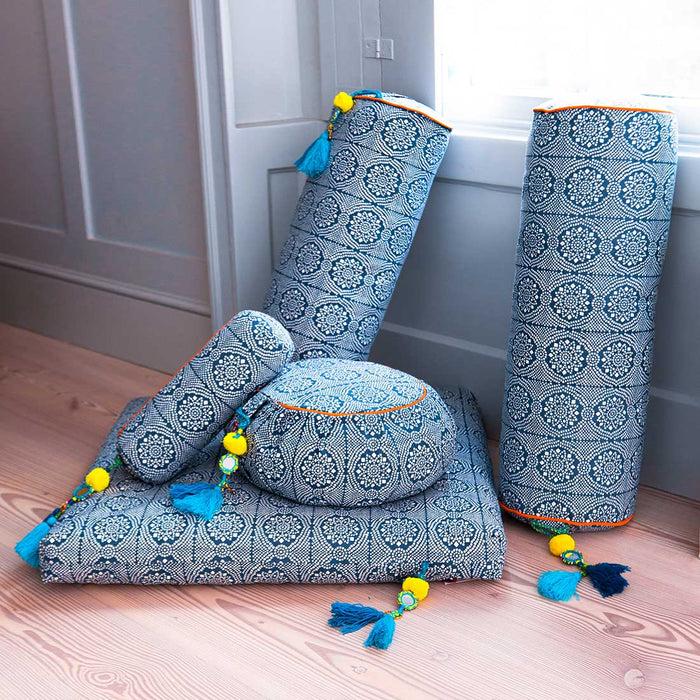 bombay duck Chattra Zafu Meditation Cushion Navy Bandhani