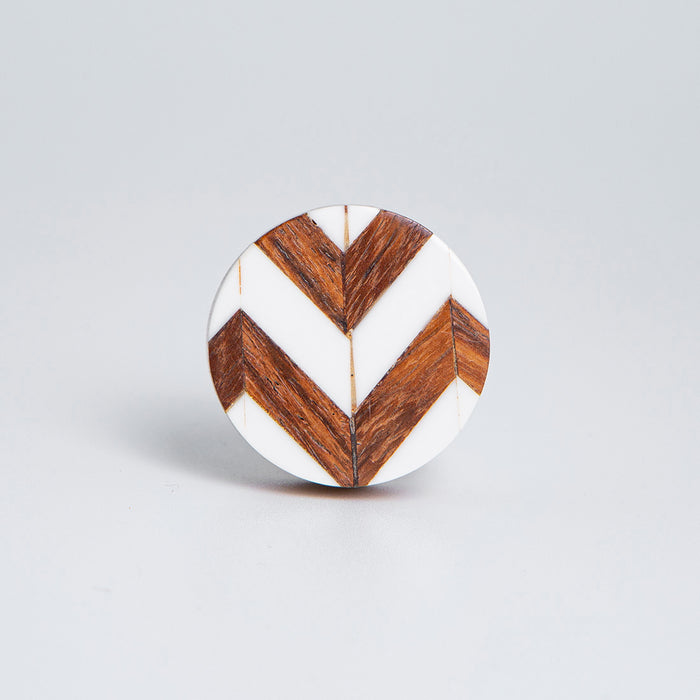 Bombay Duck Chevron Mixed Media Knob Round Wood/White Resin