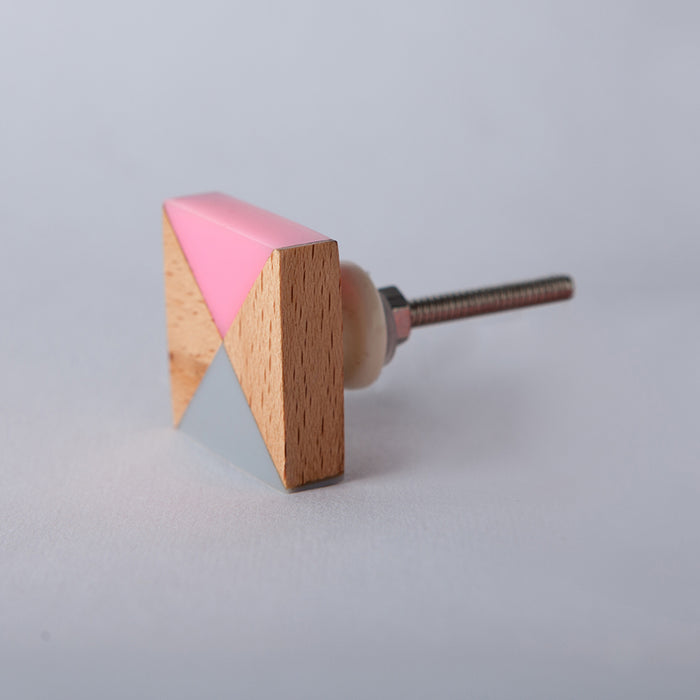 Bombay Duck Colour Block Knob Square Wood/Grey/Pink Resin