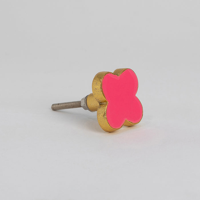 Bombay Duck Enamel Four Petal Flower Knob Flamingo Pink