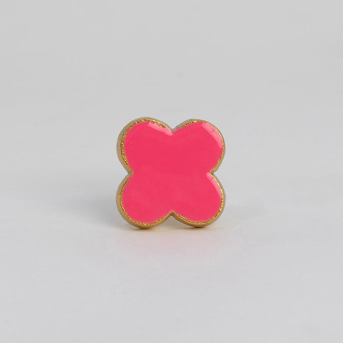 bombay duck Enamel Four Petal Flower Knob Flamingo Pink