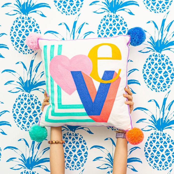 bombay duck Gigi Locked in Love Embroidered Cushion Multicoloured