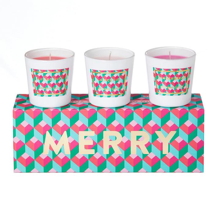 Bombay Duck MERRY Christmas Votive Medley Gingerbread Mince Pies Mulled Wine Scents Set Of 3