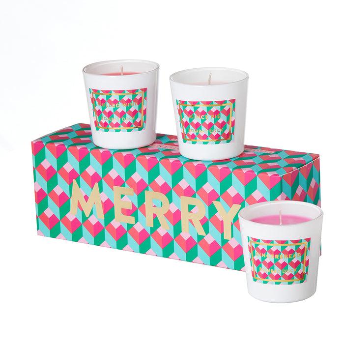 Bombay Duck MERRY Christmas Votive Medley Gingerbread Mince Pies Mulled Wine Scents Set Of 3