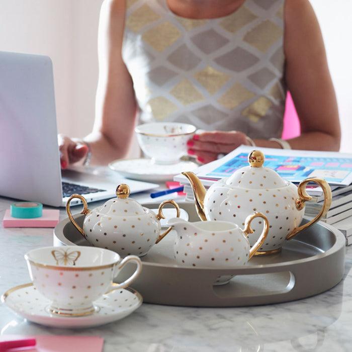 Bombay Duck Miss Golightly Teapot White With Gold Spots
