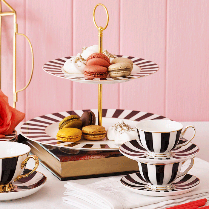 Bombay Duck Monte Carlo Stripy Two Tier Cake Stand Black/White