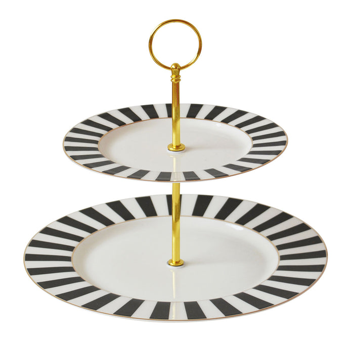 Bombay Duck Monte Carlo Stripy Two Tier Cake Stand Black/White