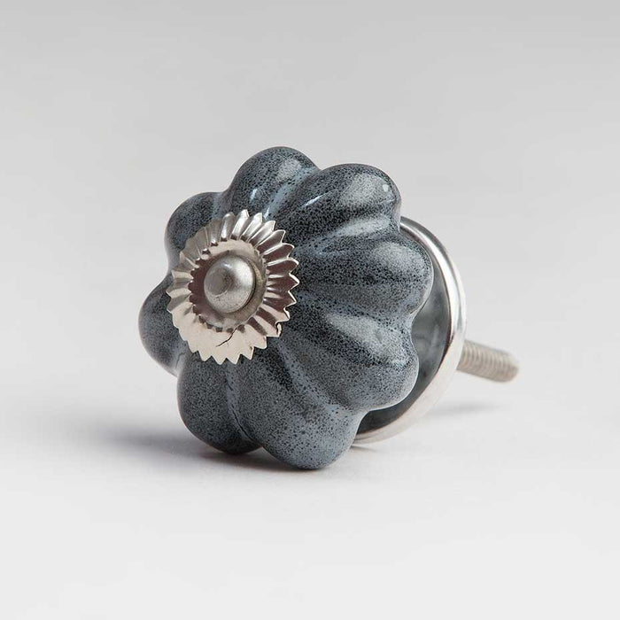 Bombay Duck Speckled Ceramic Flower Knob Grey/Black