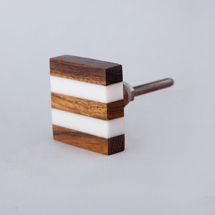 Bombay Duck Stripy Mixed Media Knob Square Wood/White Resin