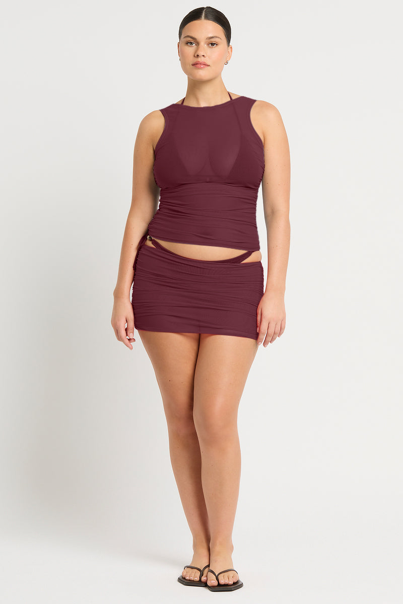 Bond Eye Claudia Mini Skirt In Amaranth Mesh