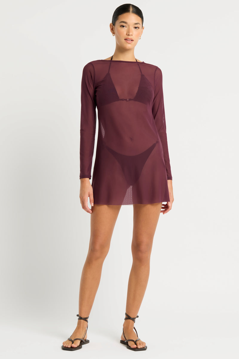bond eye Gisele Mini Dress in Amaranth Mesh