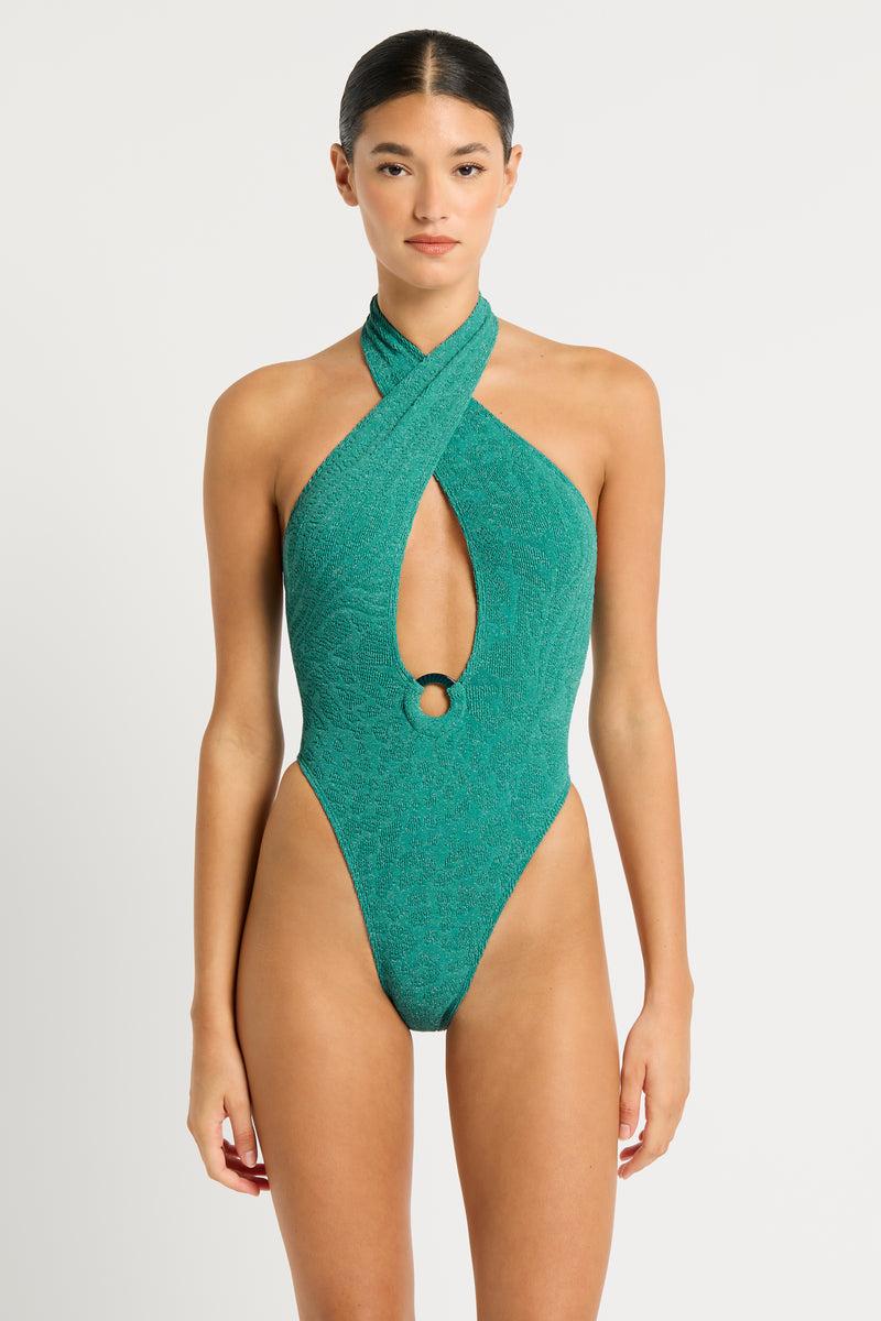 Bond Eye Tatiana One Piece In Teal Animalia Lurex