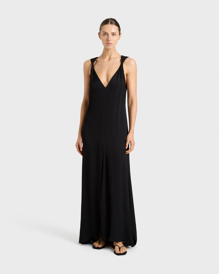 bondi born Ardea Twist Shoulder Maxi Dress - Black