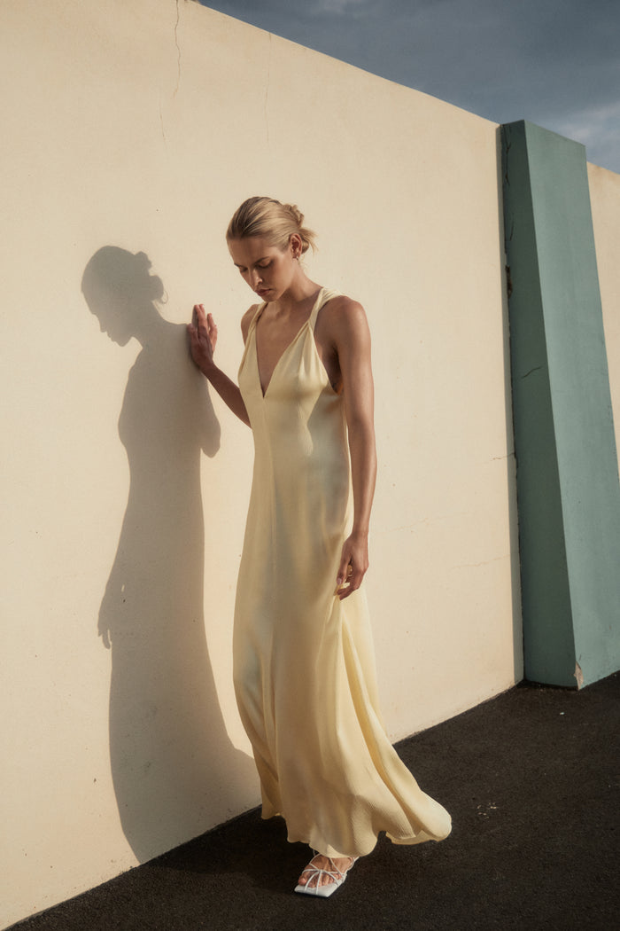 Bondi Born Ardea Twist Shoulder Maxi Dress - Lemon