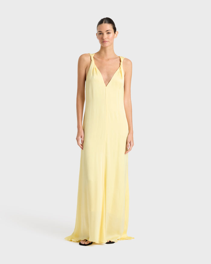 bondi born Ardea Twist Shoulder Maxi Dress - Lemon