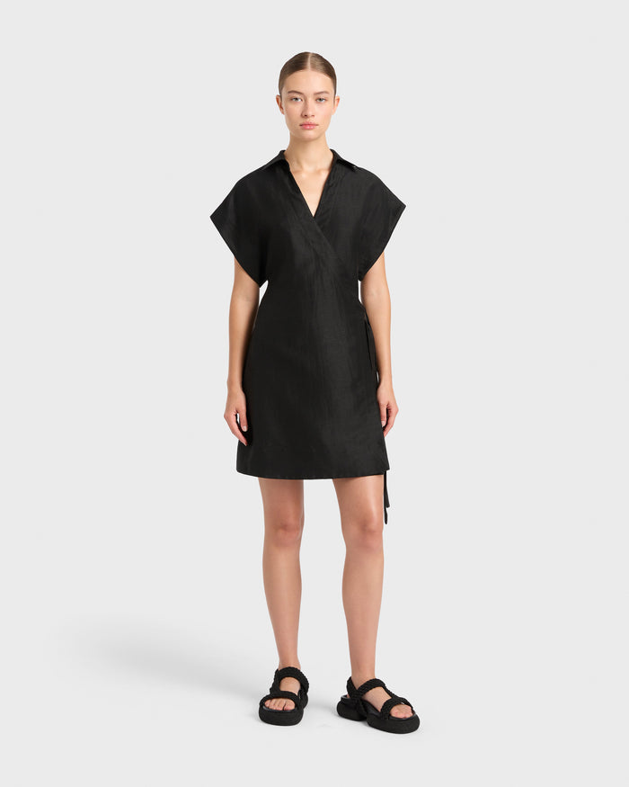bondi born Bormio Wrap Mini Dress - Black