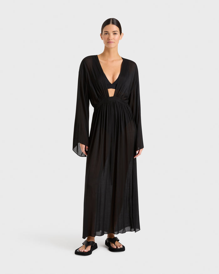 bondi born Cremona Plunge Front Maxi Coverup - Black