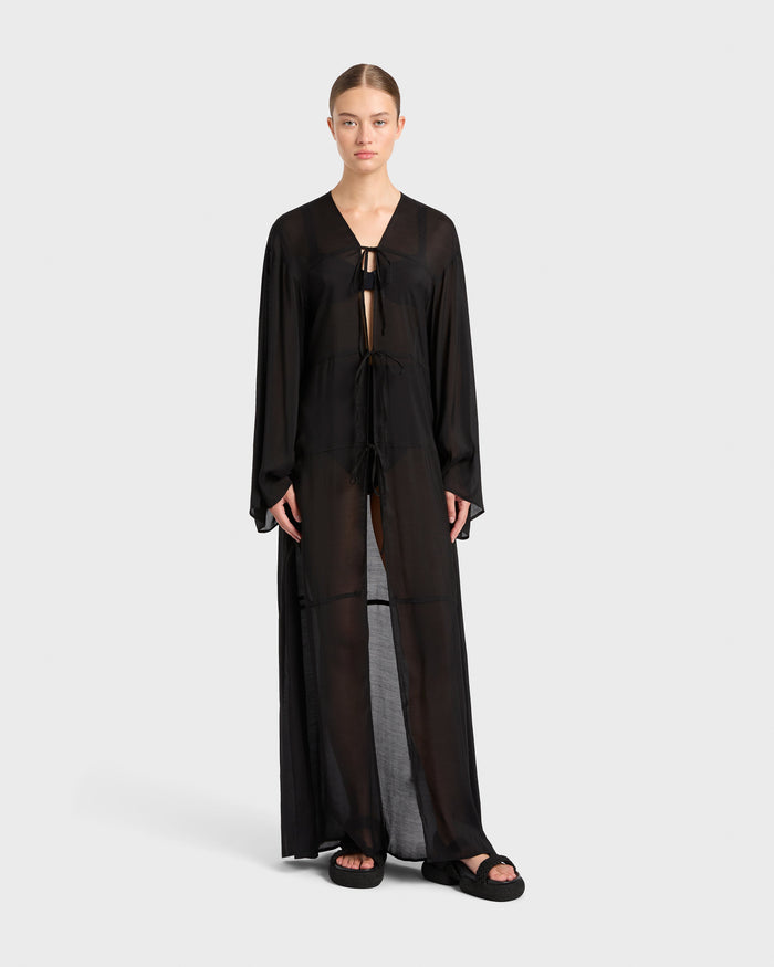bondi born Cremona Tie-Front Maxi Coverup - Black