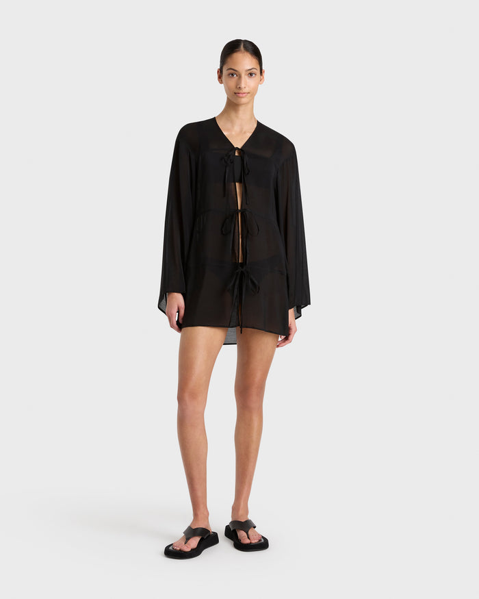 bondi born Cremona Tie-Front Mini Coverup - Black