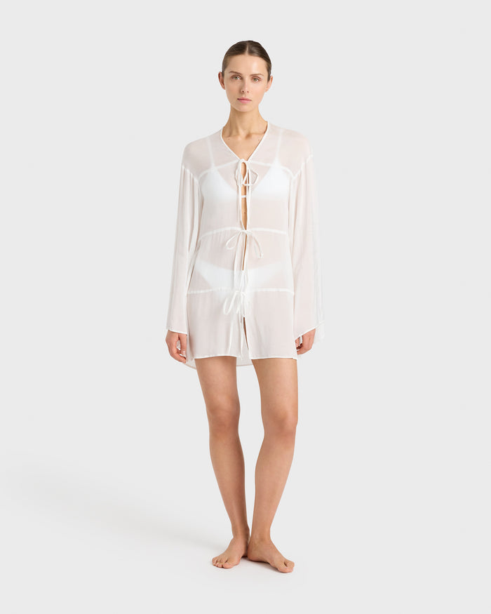 bondi born Cremona Tie-Front Mini Coverup - White