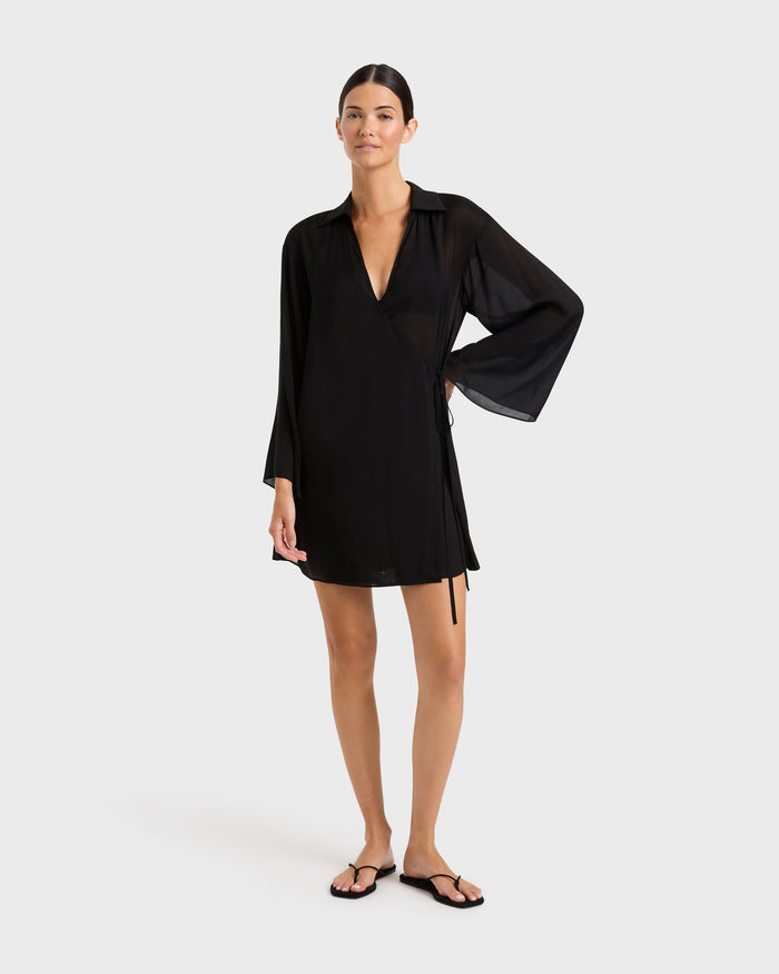 bondi born Cremona Wrap Mini Coverup - Black