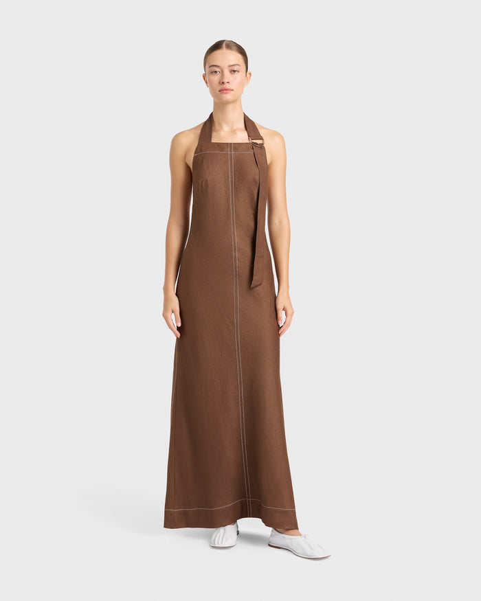 bondi born Delphi Bias Maxi Dress - Cocoa