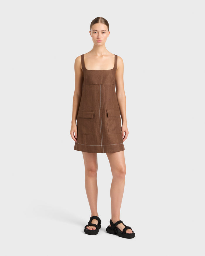 bondi born Delphi Empire Mini Dress - Cocoa