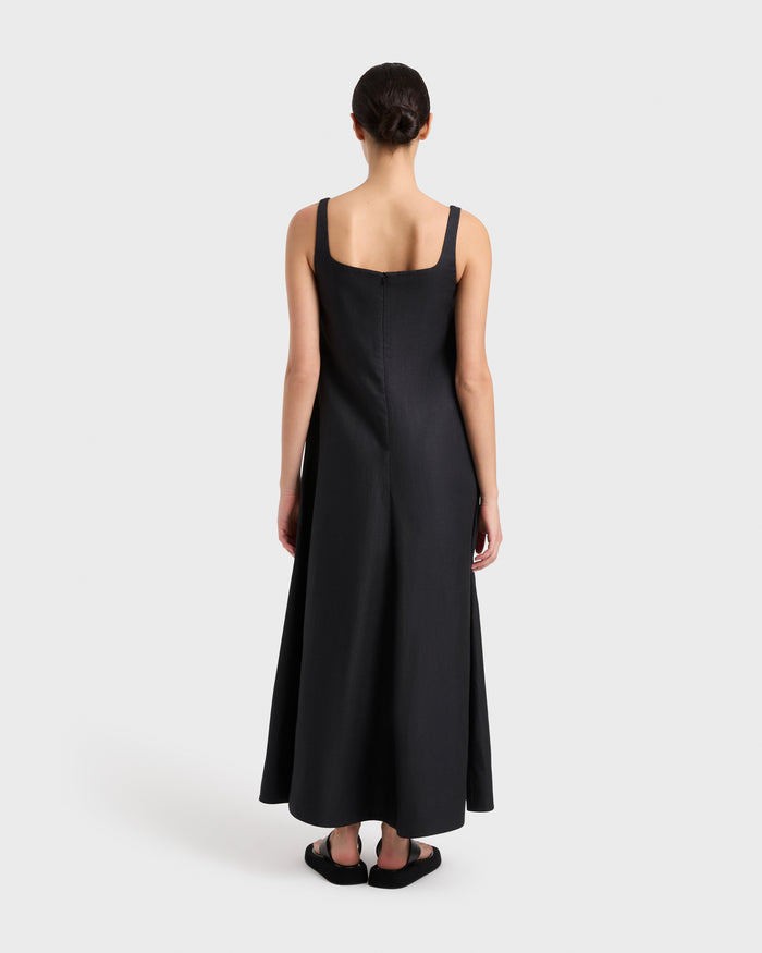 Bondi Born Delphi Linen Flared Maxi Dress - Black