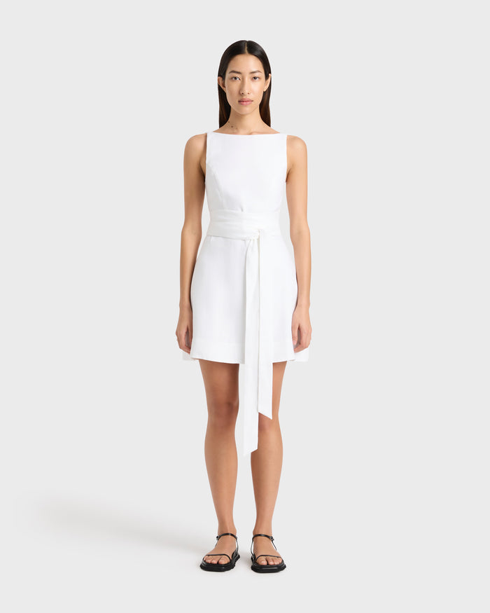 bondi born Delphi Tie Back Mini Dress - White