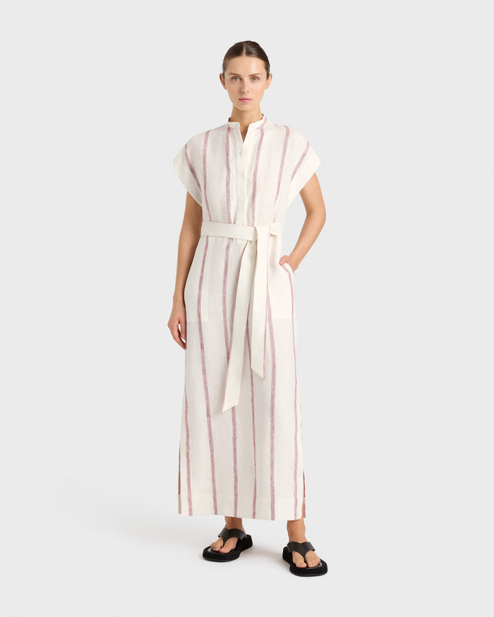 bondi born Kiama Belted Shirtdress - Red Stripe