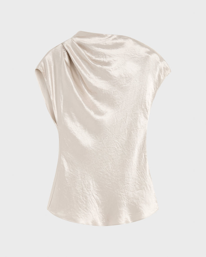 Bondi Born Kobe Satin Pleat Shoulder Top - Silver