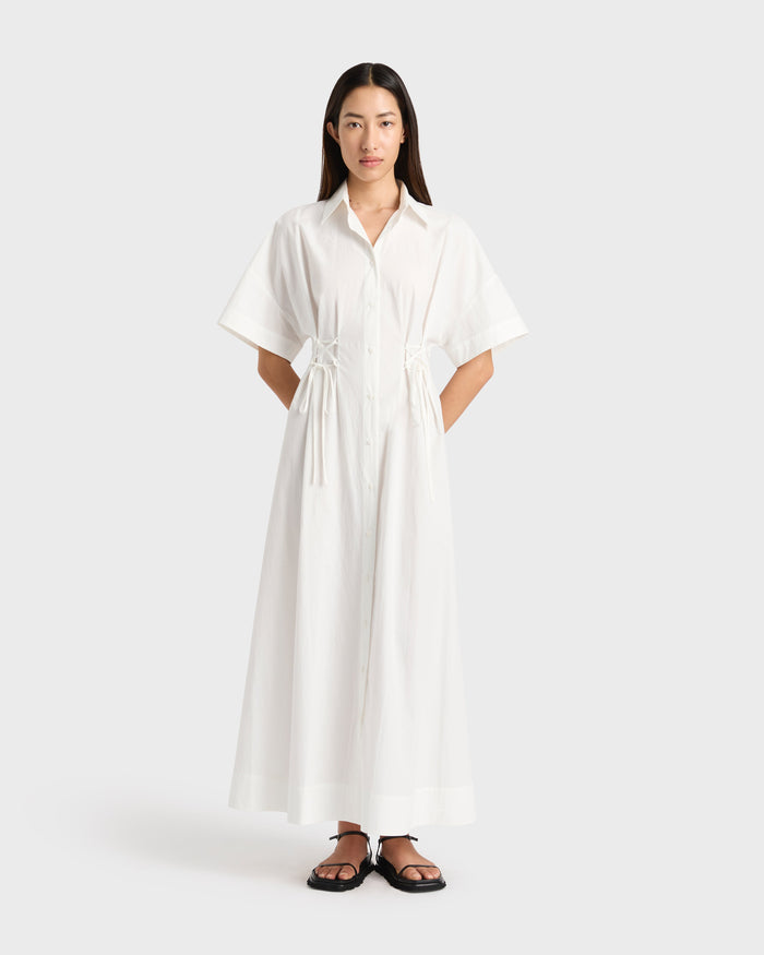 bondi born Kyoto Lace Front Shirt Dress - White