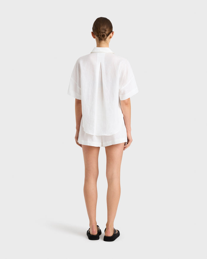 Bondi Born Leiden Linen Short Sleeve Shirt - White