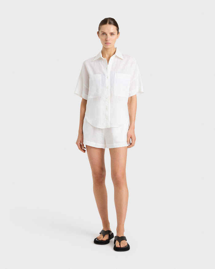 bondi born Leiden Linen Short Sleeve Shirt - White