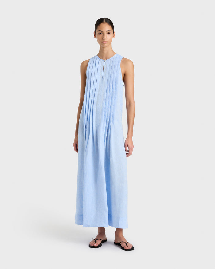 bondi born Leiden Pleat Front Maxi Dress - Sky